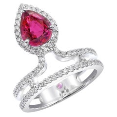 Pierre rubis rouge naturel non chauffé de 1,93 carat dans une bague de 14 carats avec diamants / rapport GIA