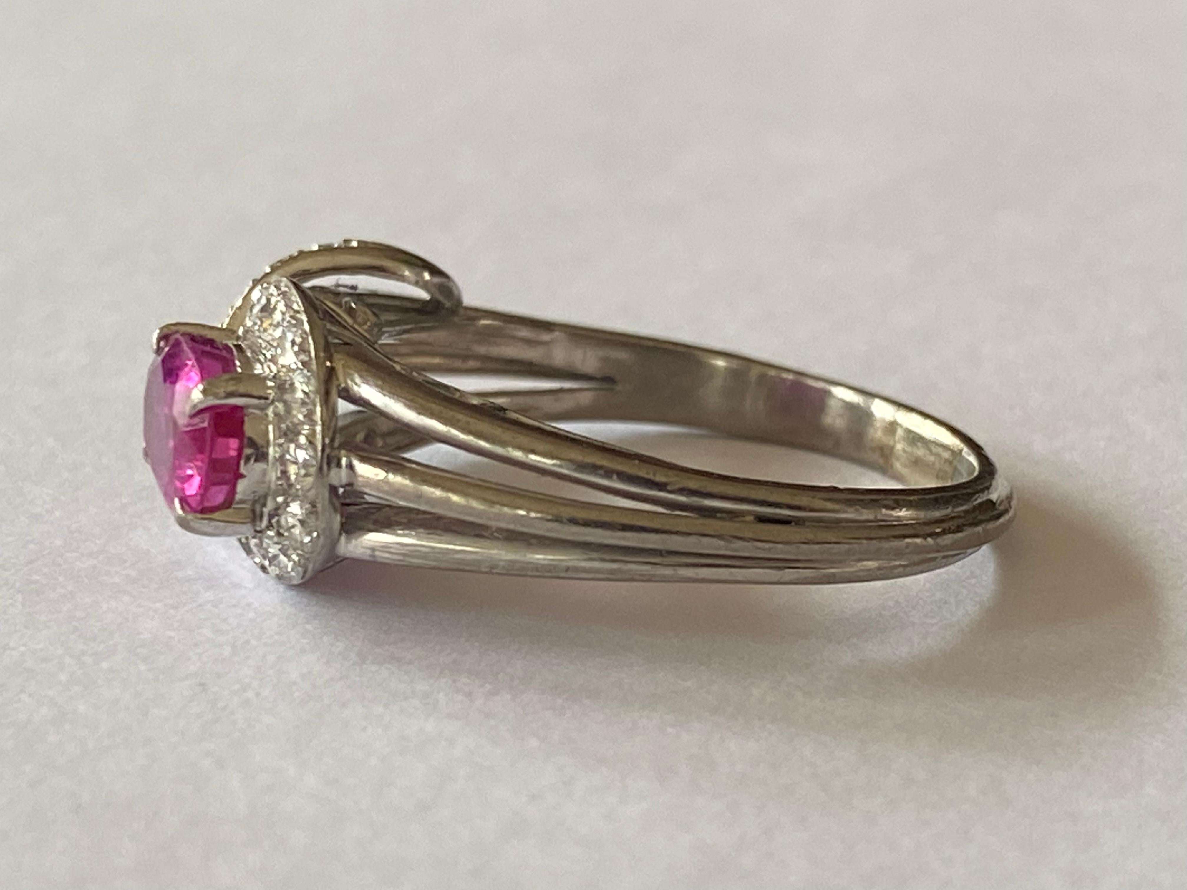 Retro Natural Unheated Ruby and Diamond Cocktail Ring  For Sale