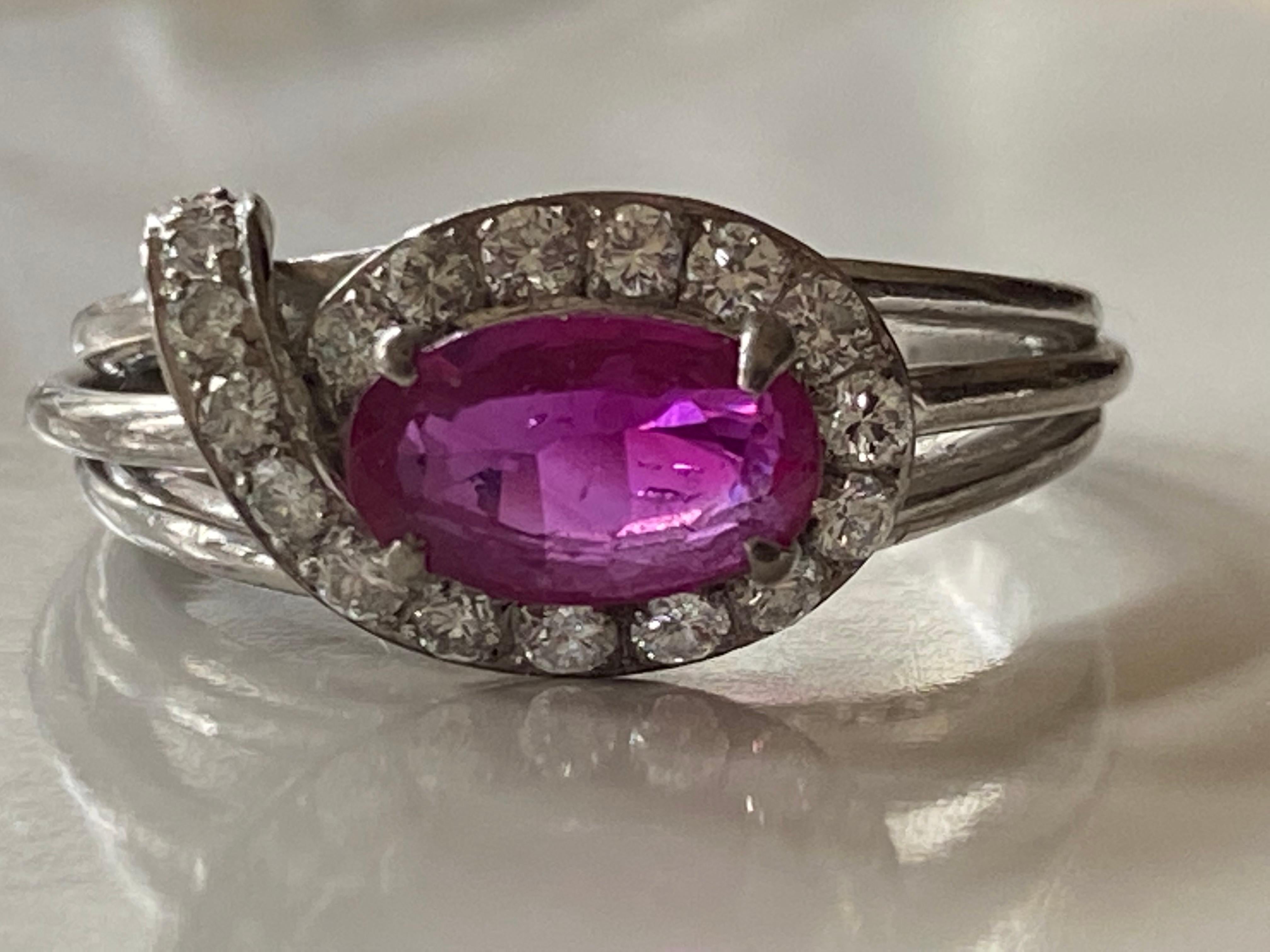 Oval Cut Natural Unheated Ruby and Diamond Cocktail Ring  For Sale