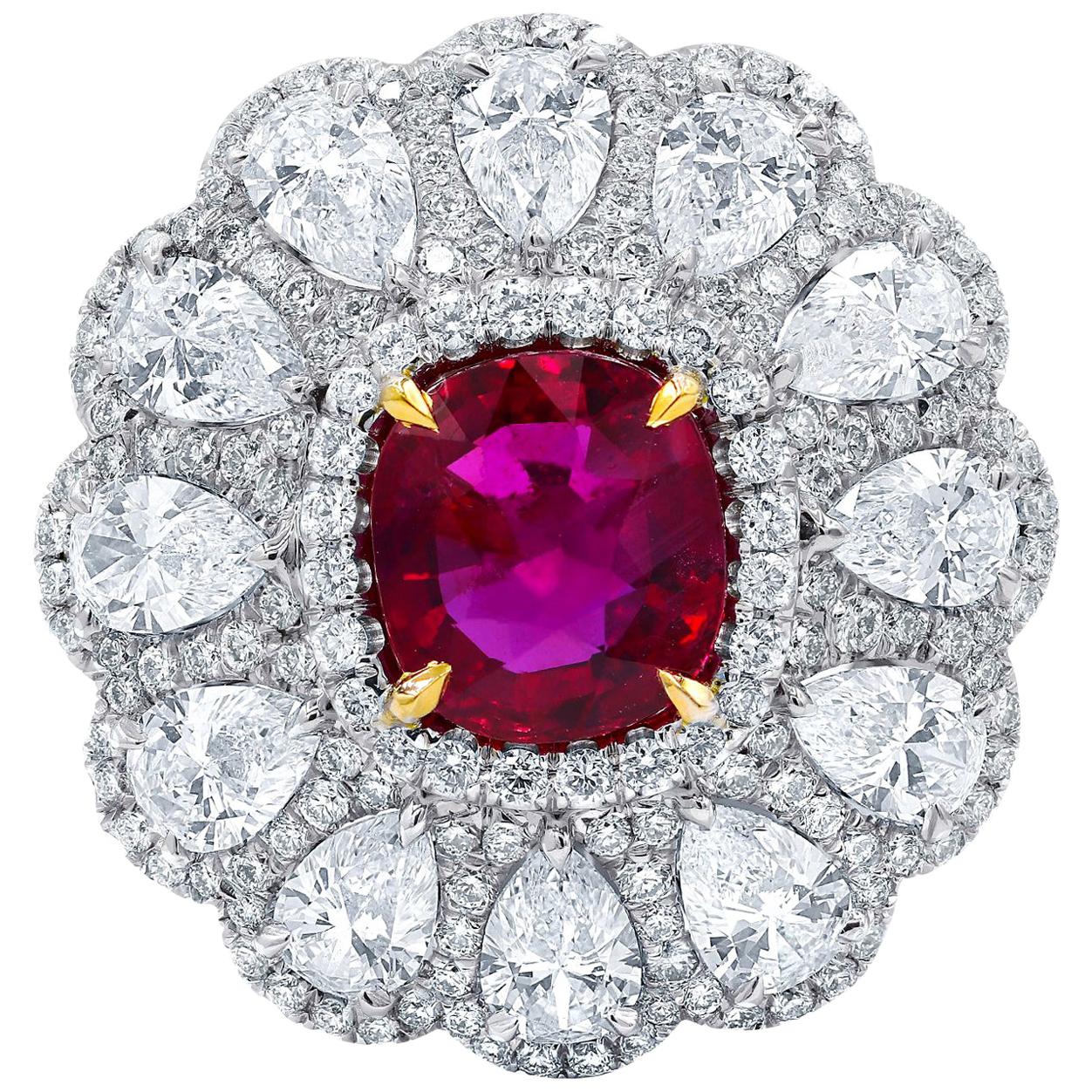 Natural Unheated Ruby and Diamond Ring For Sale