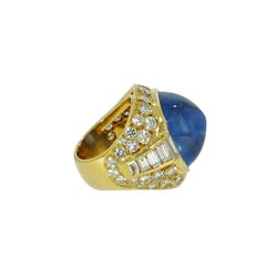 Natural Unheated Sapphire and Diamond Yellow Gold Ring