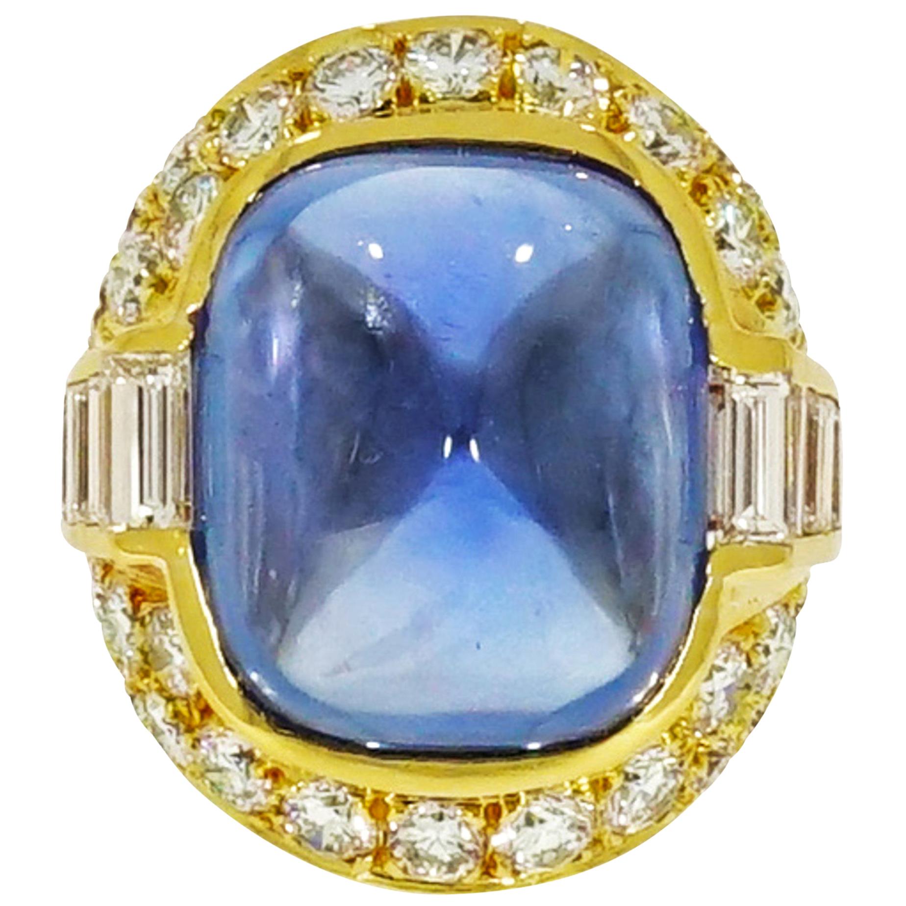 Natural Unheated Sapphire and Diamond Yellow Gold Ring