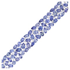 Natural Unheated Sapphire & Diamond 3-Row 18 Karat Bracelet In Stock