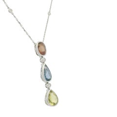 Natural Unheated Sapphire Multi-Shape 18-Karat Pendant Necklace In Stock