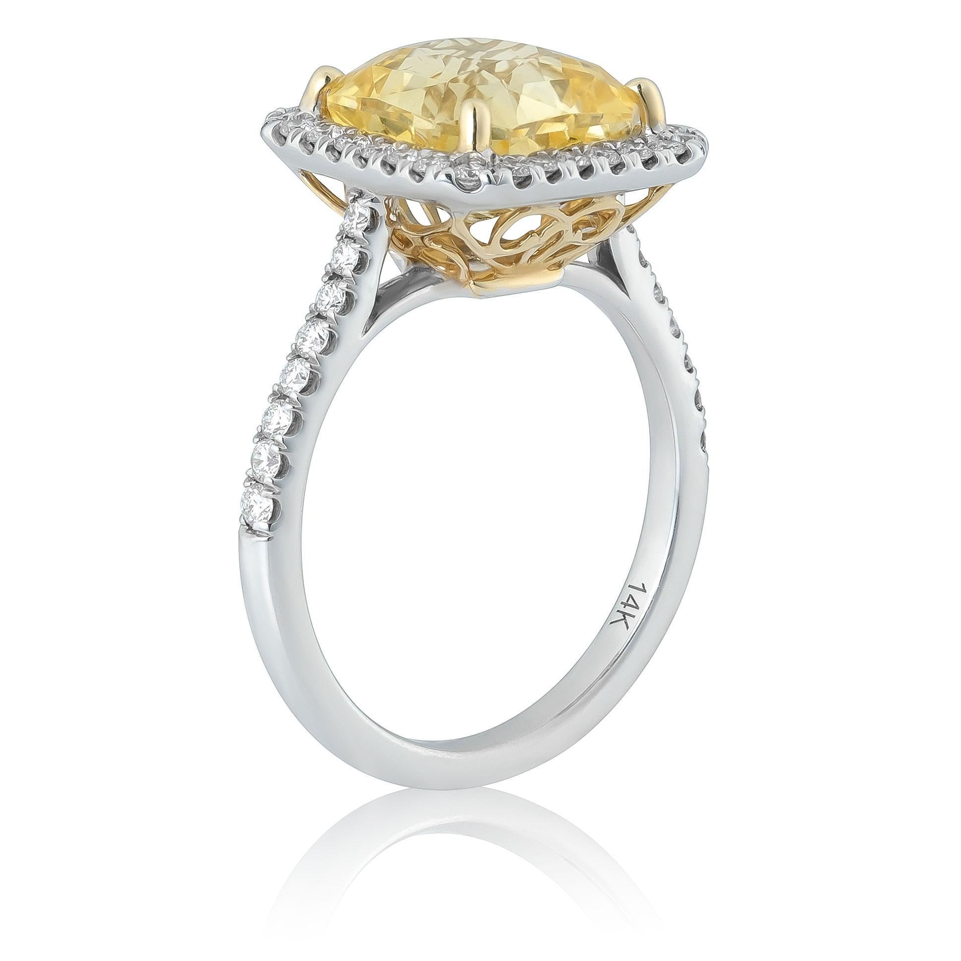 Natürliche Unheated Sapphire Stein 5,63cts in 14K 2 Ton Gold Ring w DI/GIA Bericht im Zustand „Neu“ im Angebot in Los Angeles, CA