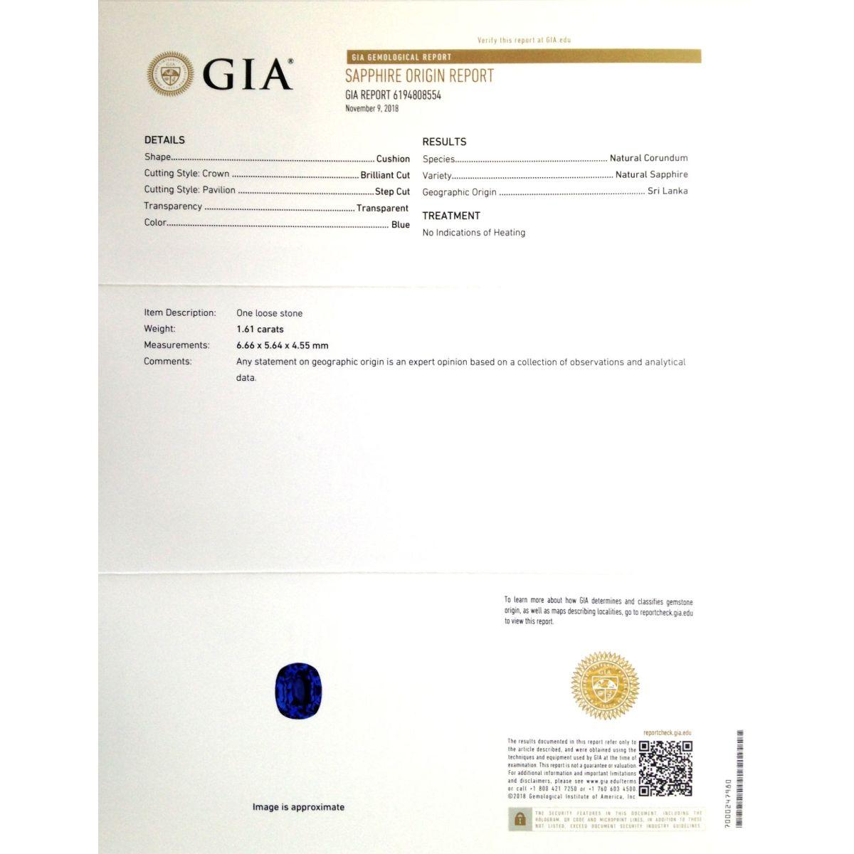 Unerhitzter Blauer Saphir aus Sri Lanka Edelstein  1,61 Karat mit GIA-Bericht (Gemischter Schliff) im Angebot