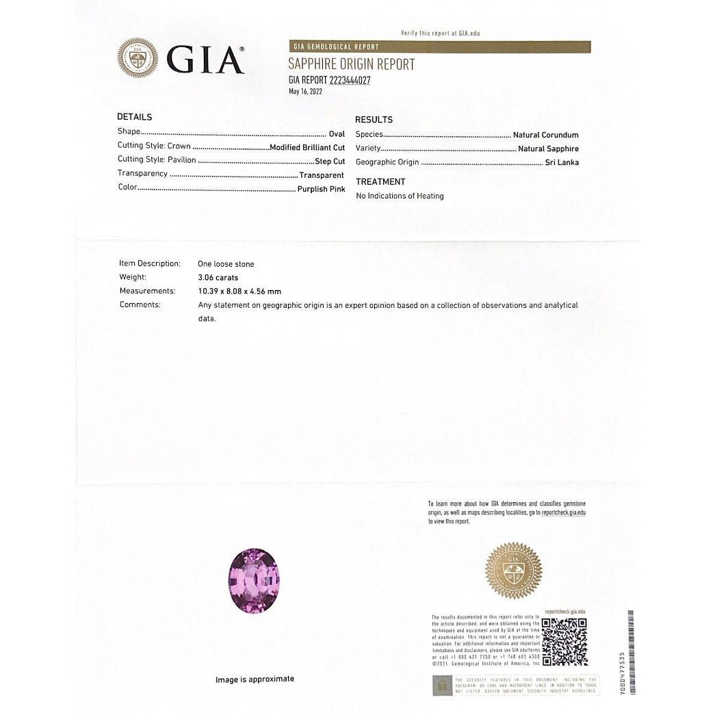 Natürliche Ungeheizte Sri Lankan Rosa Saphir Edelstein 3,06 Karat GIA Bericht (Gemischter Schliff) im Angebot