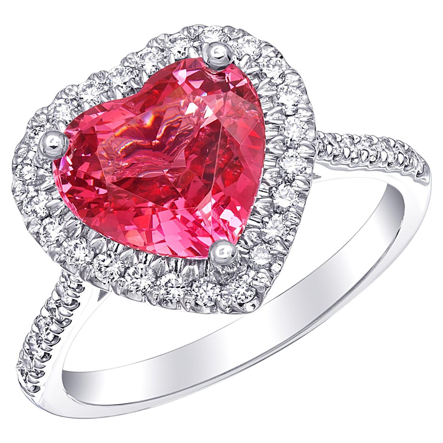 GRS Certified Natural Unheated Pink Spinel 3.08 Carat Plat Ring with Diamonds For Sale