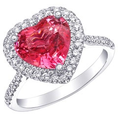GRS Certified Natural Unheated Pink Spinel 3.08 Carat Plat Ring with Diamonds