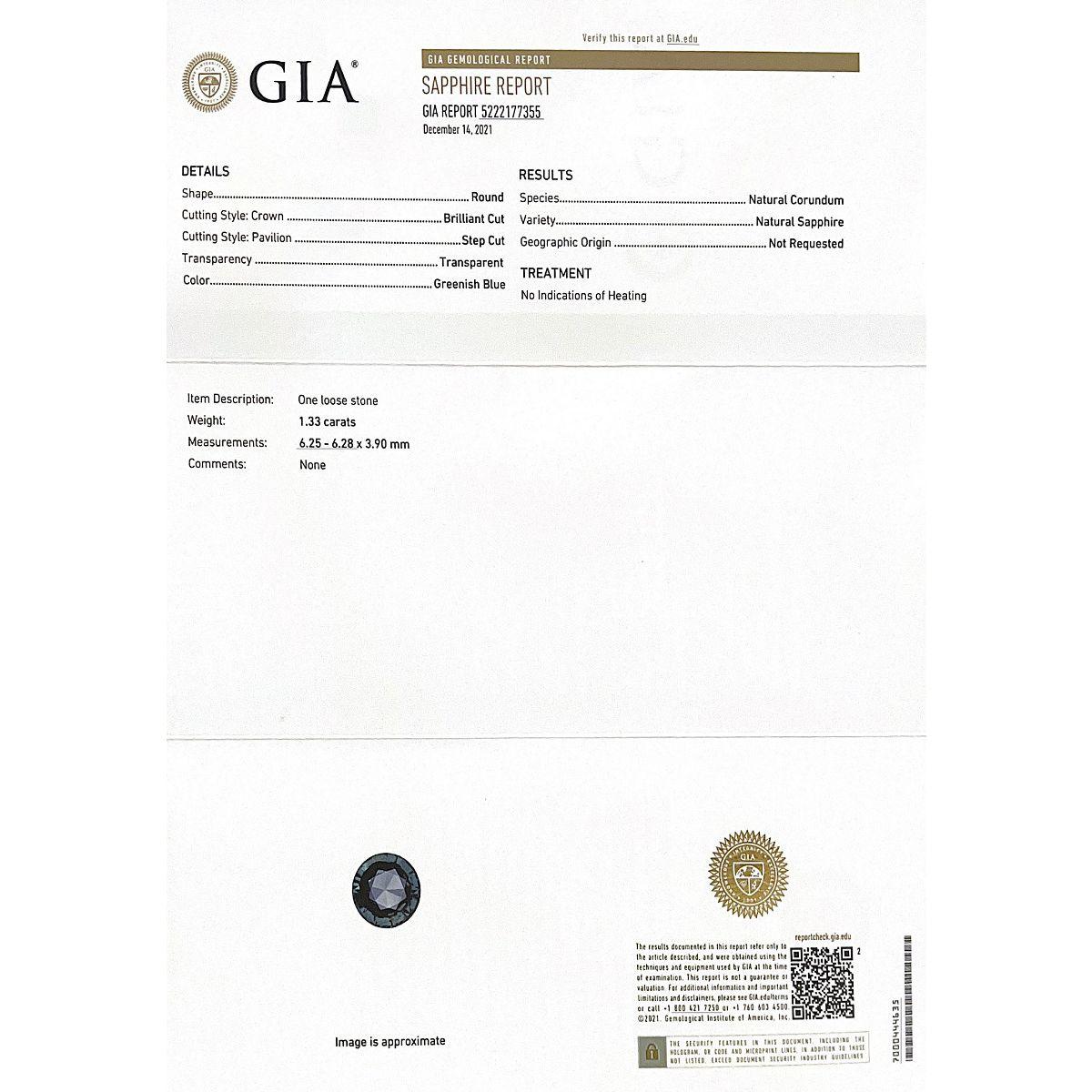 Taglio misto Natural Unheated Teal Greenish Blue Sapphire Gemstone 1.33 carats w GIA Report in vendita