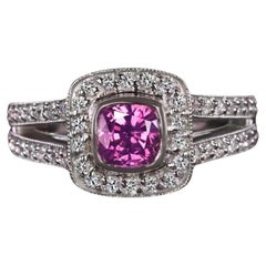 Natural unheated Vibrant Pink sapphire diamond open shank cocktail ring