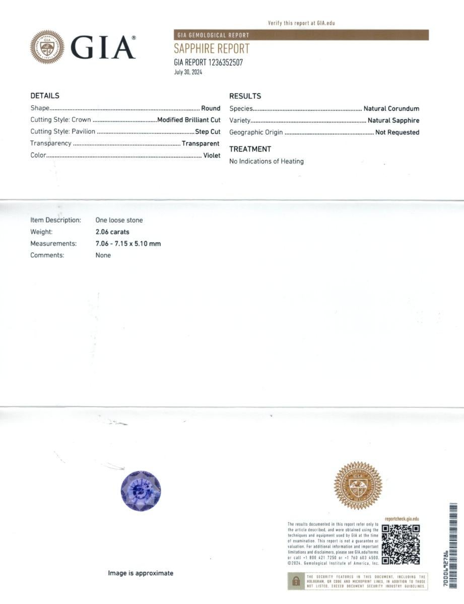 Natürlicher unerhitzter violetter Saphir Stein 2,06 Karat mit GIA-Bericht / JupiterGem (Gemischter Schliff) im Angebot
