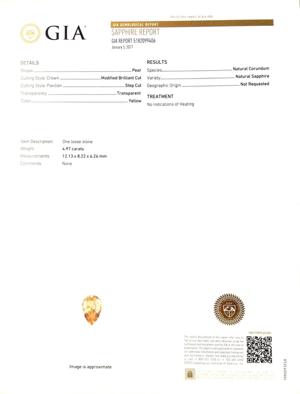 Mixed Cut Natural Unheated Yellow Sapphire Stone 4.97 cts in 18KW&YG w Diamonds/GIA Report For Sale
