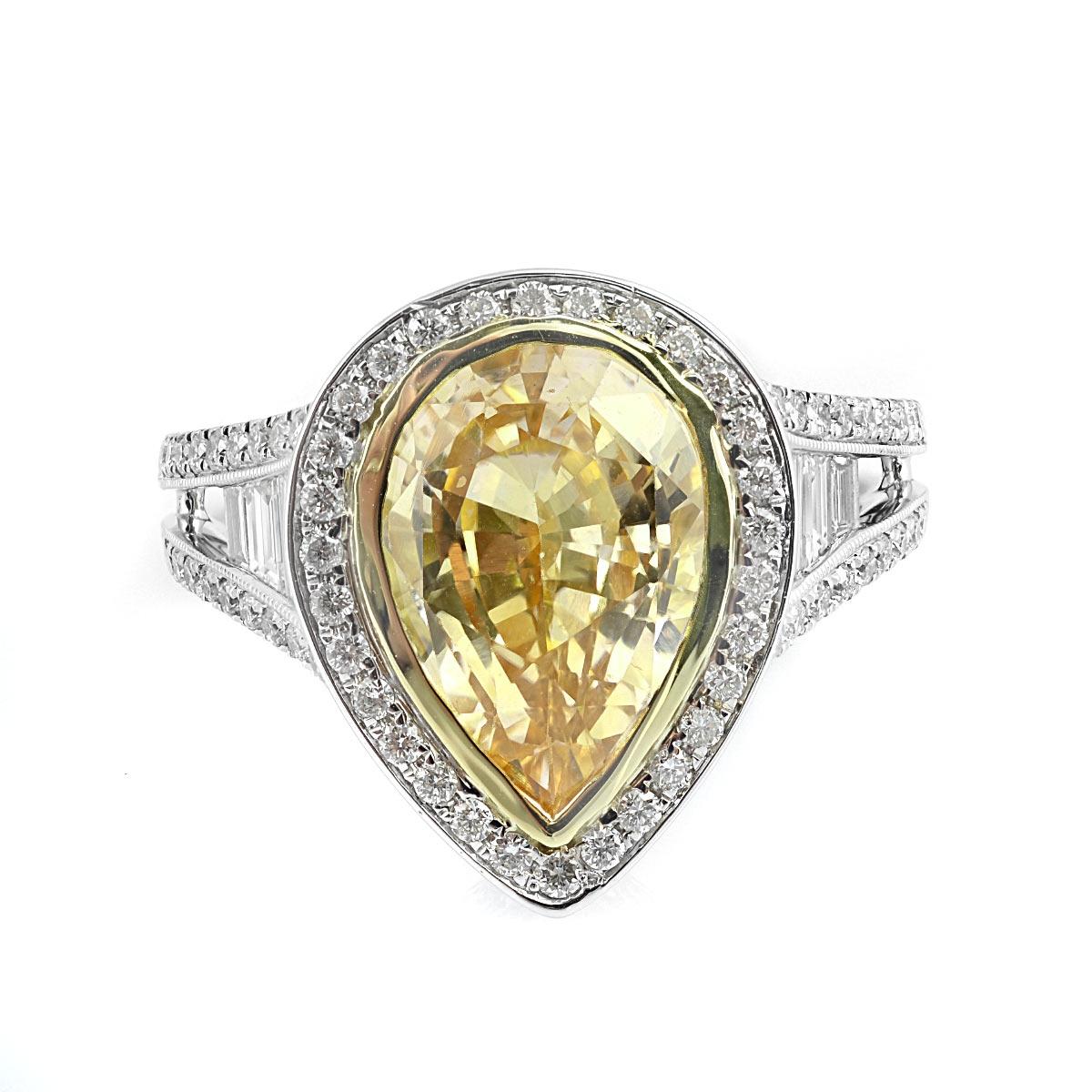 Women's Natural Unheated Yellow Sapphire Stone 4.97 cts in 18KW&YG w Diamonds/GIA Report For Sale