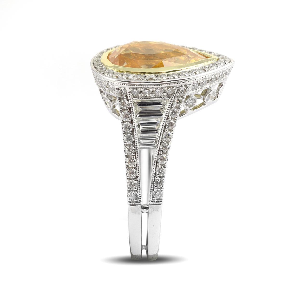 Natural Unheated Yellow Sapphire Stone 4.97 cts in 18KW&YG w Diamonds/GIA Report For Sale 1