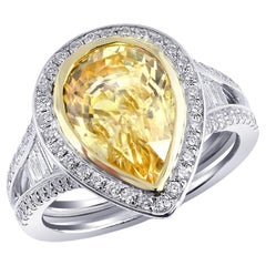 Natural Unheated Yellow Sapphire Stone 4.97 cts in 18KW&YG w Diamonds/GIA Report