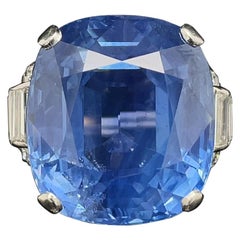 Retro Natural Untreated 31.74 Carat Sapphire and Diamond Ring in Platinum, Circa 1950