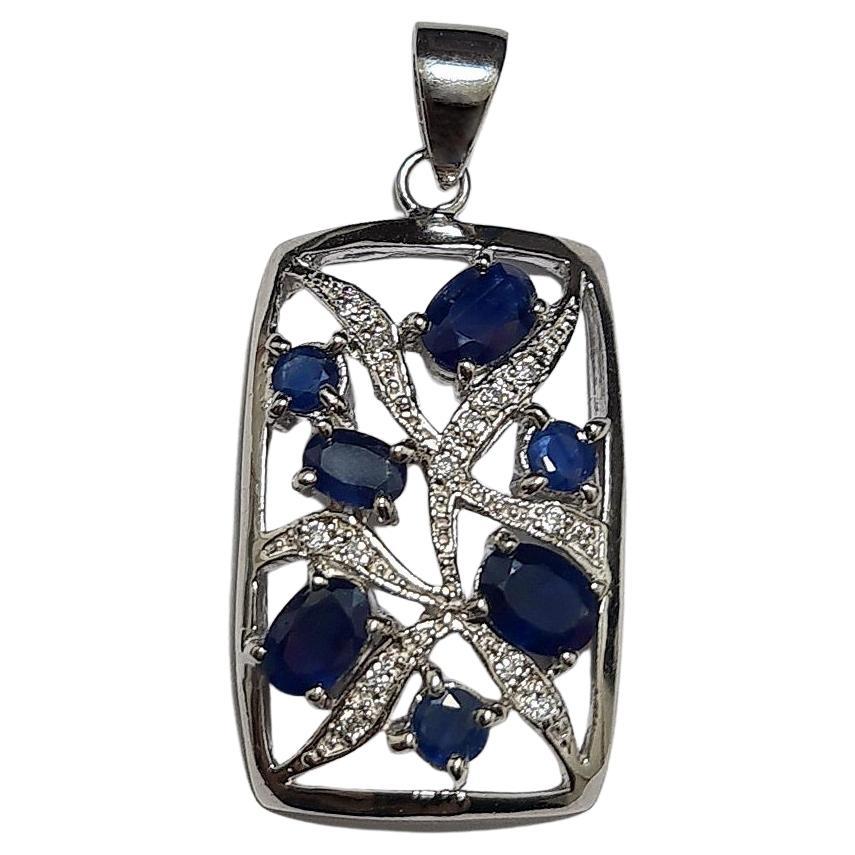 Natural Untreated 4.5CT Sapphire .925 Sterling Silver Rhodium Plated Pendant For Sale