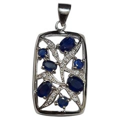 Natural Untreated 4.5CT Sapphire .925 Sterling Silver Rhodium Plated Pendant