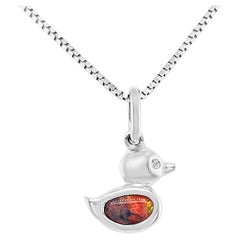 Natural Untreated Australian 0.35ct Black Opal Pendant Necklace 18K White Gold 