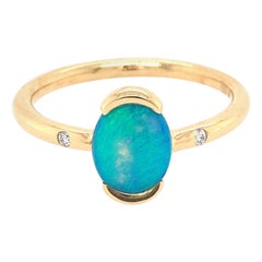 Natural Untreated Australian 0.66ct Black Opal Ring in 18k Yellow Gold