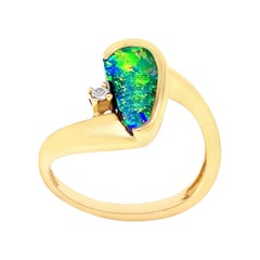 Natürlicher unbehandelter australischer 1,62 Karat schwarzer Opal Ring aus 18 Karat Gelbgold