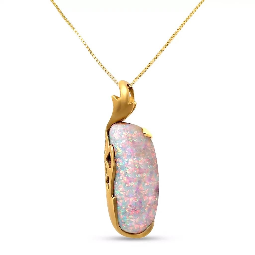 Contemporary Natural Untreated Australian 17.62ct Boulder Opal Pendant in 18K Yellow Gold