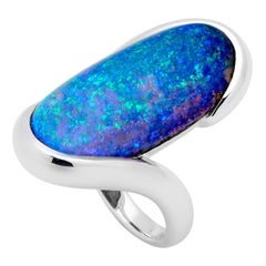 Bague en or blanc 18 carats avec opale de roche australienne naturelle non traitée de 19,46 carats