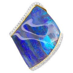 Natural Untreated Australian 20.69ct Boulder Opal Ring in 18K Yellow Gold