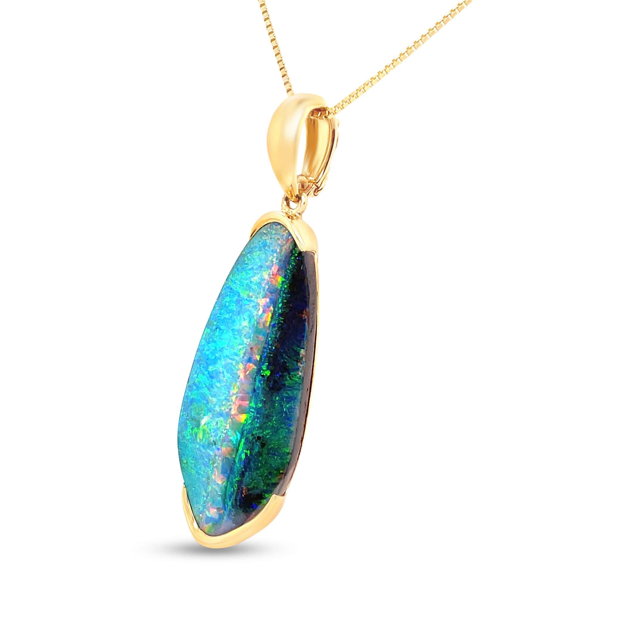 Natural Untreated Australian 22.45ct Boulder Opal Pendant Necklace 18k Gold In New Condition For Sale In Sydney, AU