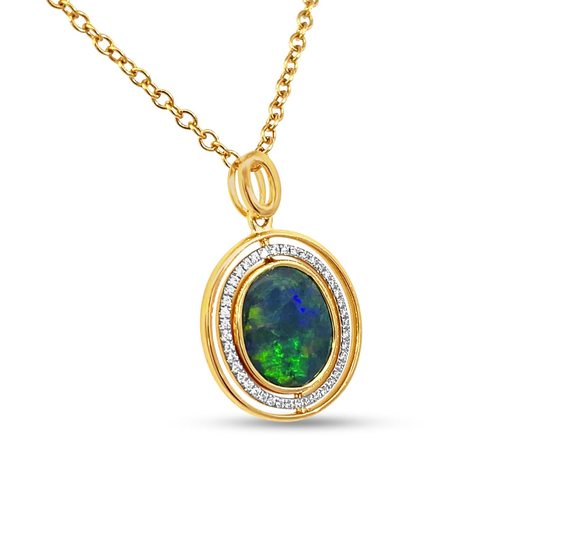 Contemporary Natural Untreated Australian 2.65Ct Boulder Opal Diamonds Halo Necklace 18k Gold For Sale