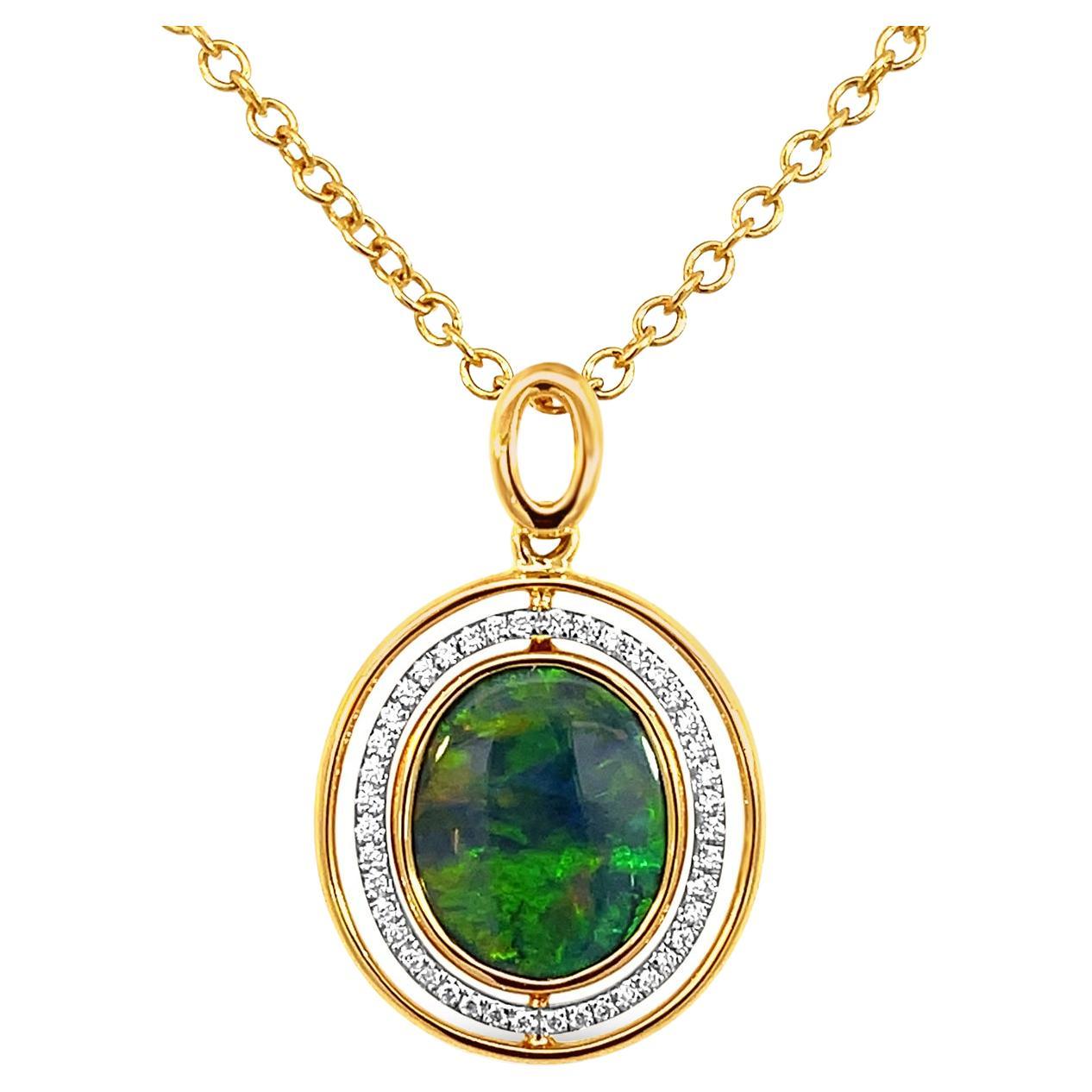 Natural Untreated Australian 2.65Ct Boulder Opal Diamonds Halo Necklace 18k Gold For Sale