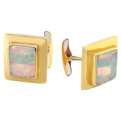 Boutons de manchette en or jaune 18 carats avec opale noire australienne naturelle non traitée de 4,51 carats