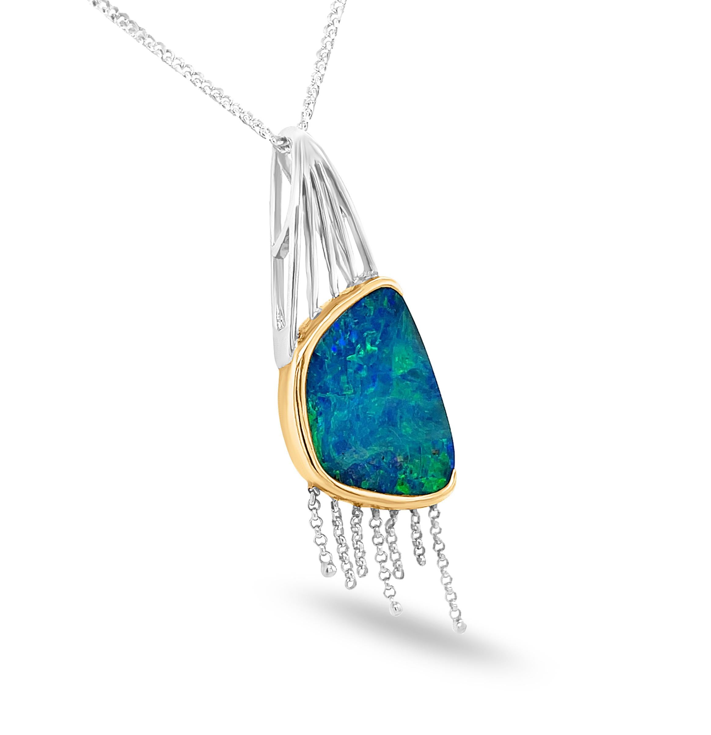 Contemporary Natural Untreated Australian 5.19 Carat Boulder Opal Pendant Necklace 18k Gold For Sale