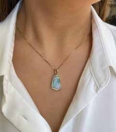 Collar de Diamantes de Ópalo de Boulder Australiano Natural Sin Tratar 6,65ct Oro de 18k