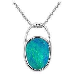 Natural Untreated Australian 9.50ct Boulder Opal Diamonds Necklace 18k Gold