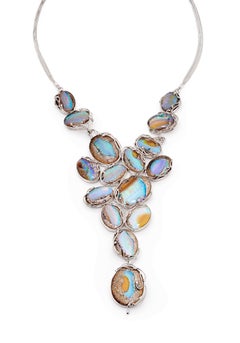 Natural Untreated Australian Boulder Opal Necklace in Sterling Silver