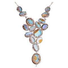 Natural Untreated Australian Boulder Opal Necklace in Sterling Silver