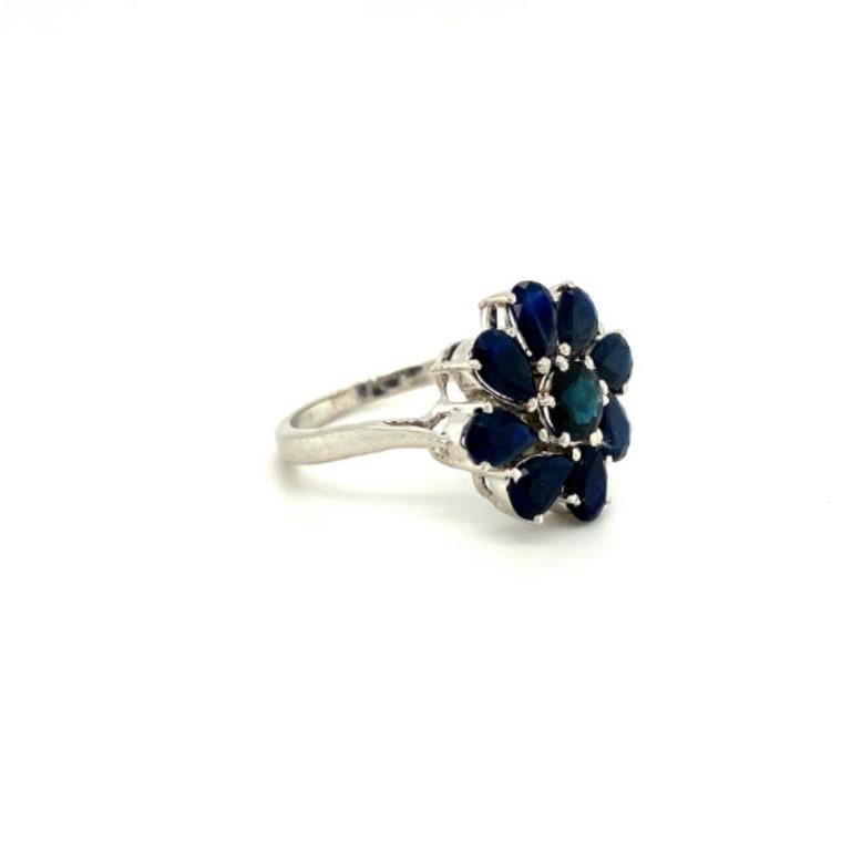 For Sale:  Natural Untreated Blue Sapphire Sterling Silver Flower Ring for Her 3