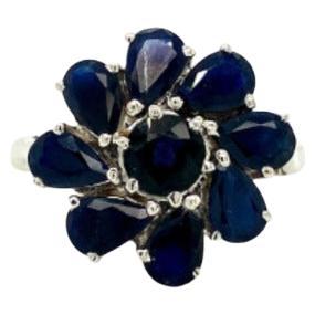 For Sale:  Natural Untreated Blue Sapphire Sterling Silver Flower Ring for Her