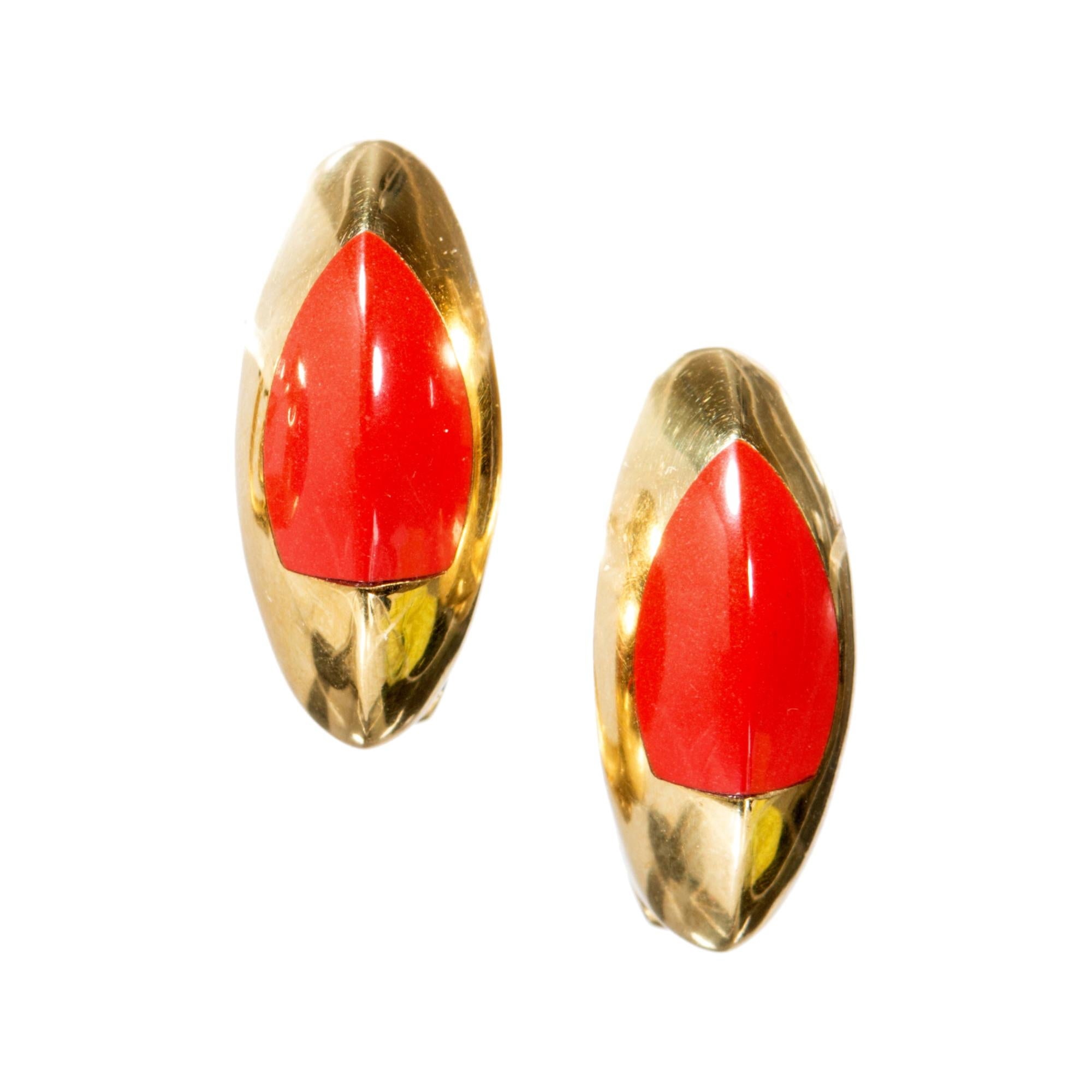 Natural Untreated Coral Gold Earrings For Sale