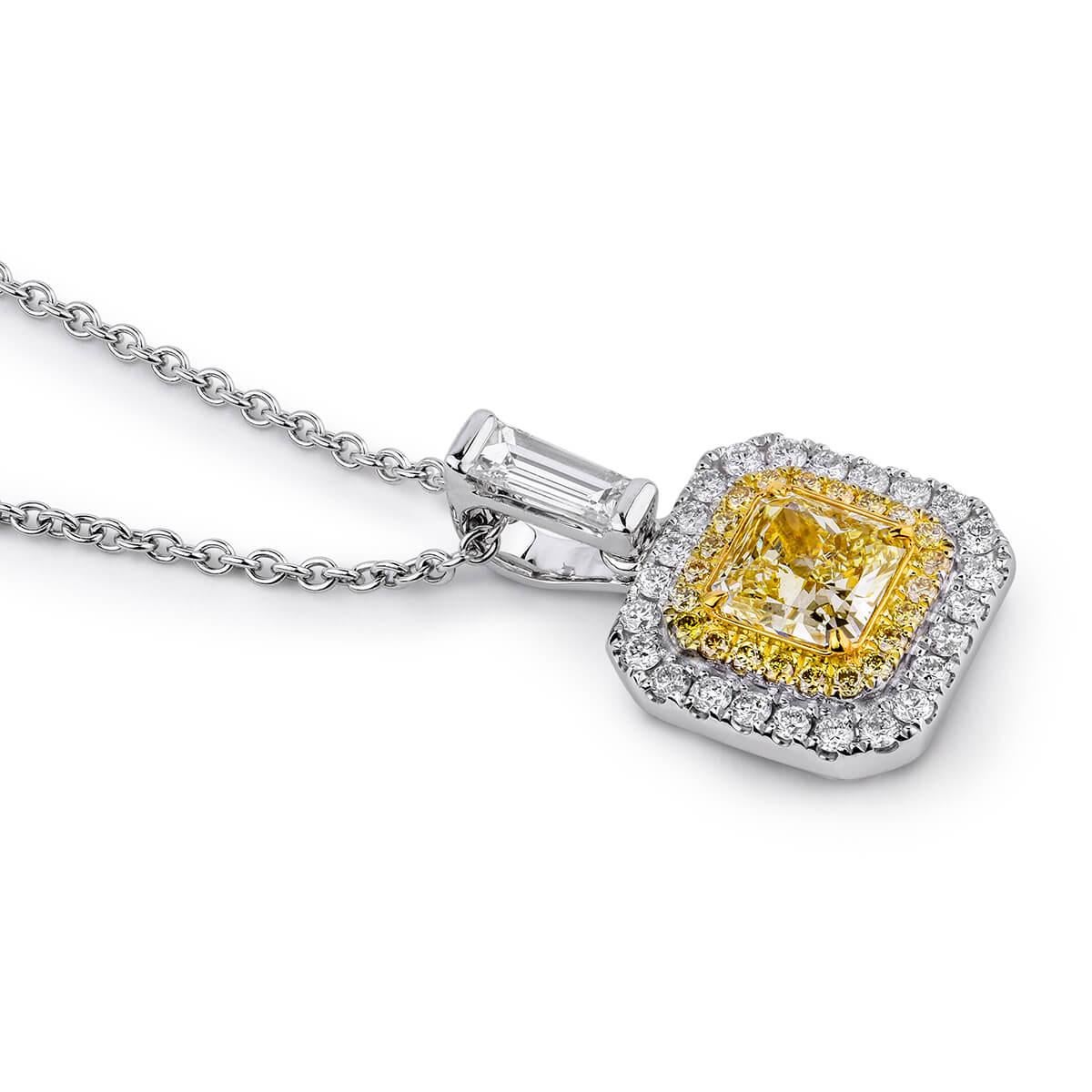 Radiant Cut Natural Untreated Fancy Yellow Diamond 1.11 Carat Radiant Shape Necklace