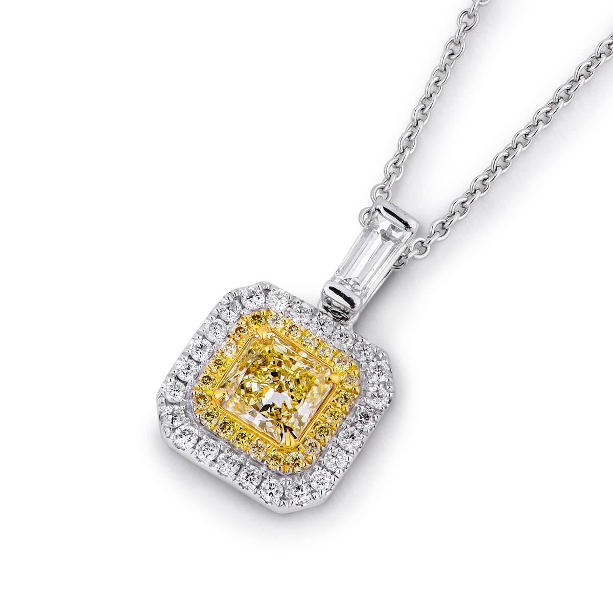Natural Untreated Fancy Yellow Diamond 1.11 Carat Radiant Shape Necklace In New Condition In London, GB
