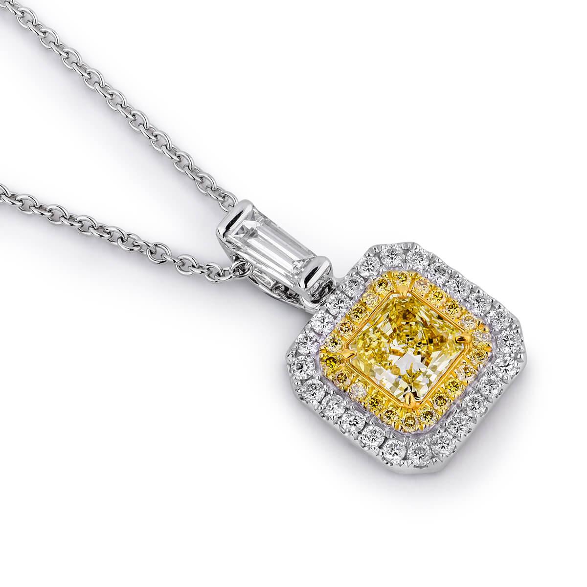 Women's or Men's Natural Untreated Fancy Yellow Diamond 1.11 Carat Radiant Shape Necklace