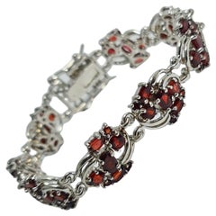 Natural Untreated Garnet .925 Sterling Silver Rhodium Plated Bracelet