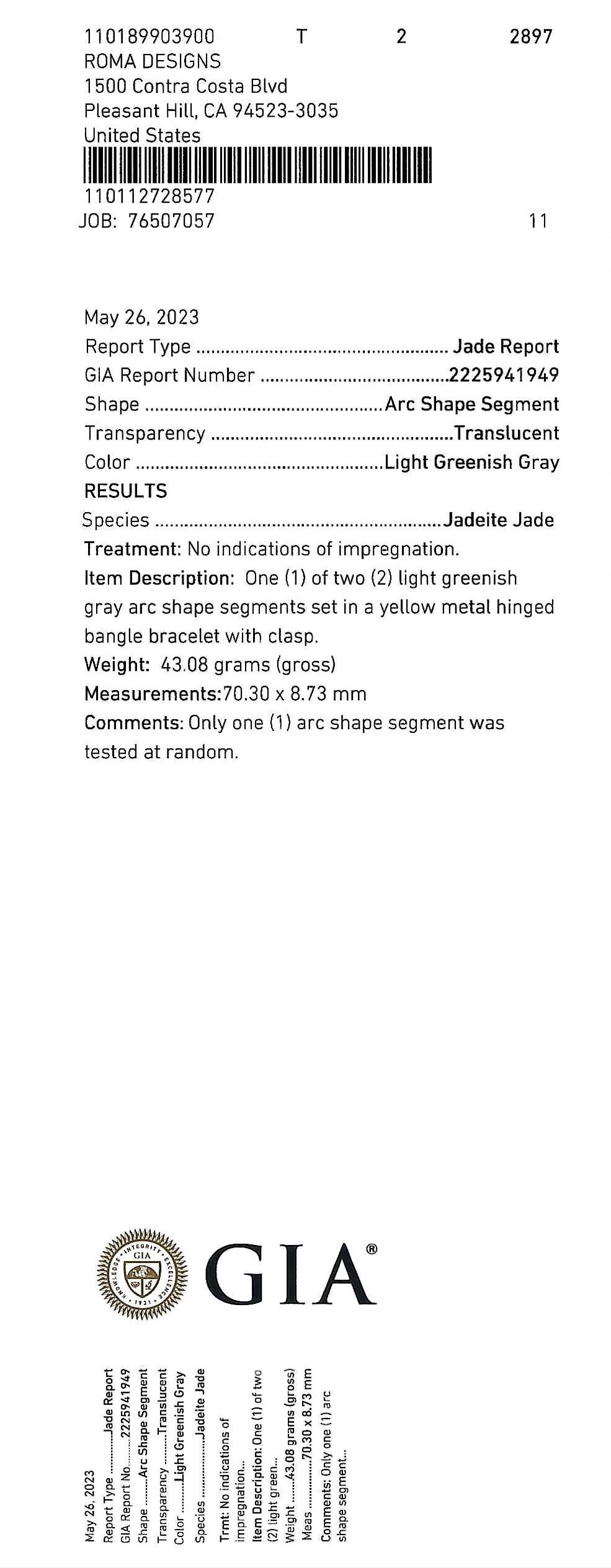 Natural Untreated GIA Certified Jadeite Jade, 14K Gold Hinged Bangle Bracelet For Sale 4