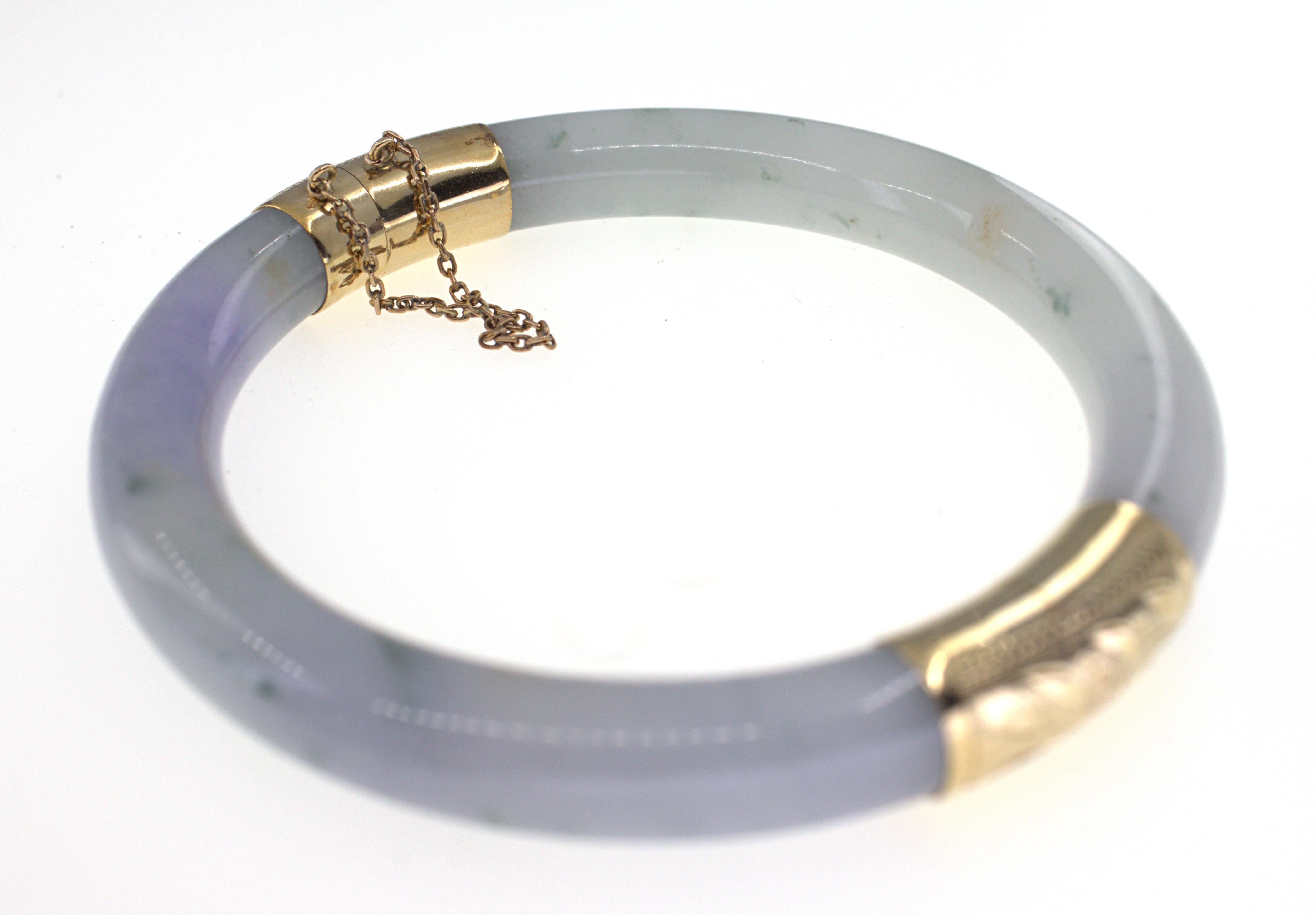 Natural Untreated GIA Certified Jadeite Jade 14K Gold Hinged Bangle Bracelet For Sale 9