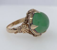 Natural Untreated GIA Certified Jadeite Jade Cabochon, 14K Yellow Gold Ring