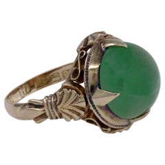 Natural Untreated GIA Certified Jadeite Jade Cabochon, 14K Yellow Gold Ring
