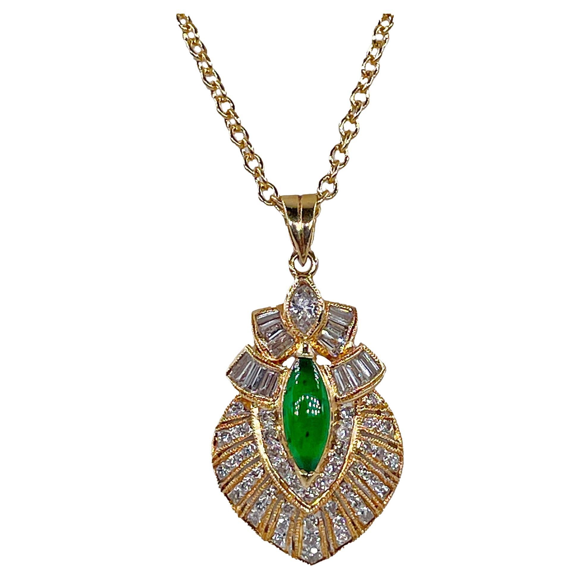 Pendentif 18 carats de couleur « impériale » en jade et diamants, certifié GIA